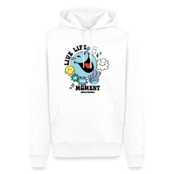 SmileyWorld Lebe Im Moment Spruch Mit Smiley - Männer Premium Bio Hoodie - Weiß - Vorne - Nico (187cm)