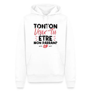 Tonton Veux tu être Mon Parrain? - Sweat à capuche Premium bio Homme - blanc - Devant - Nico (187cm)