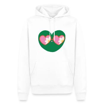 Retro Green Heart Mascot with Daisy Sunglasses - Men’s Premium Organic Hoodie - white - Front - Nico (187cm)