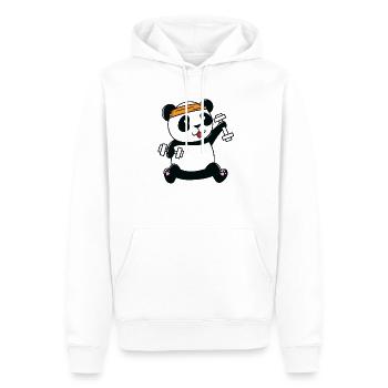 Pandabär trainiert mit Hanteln - Männer Premium Bio Hoodie - Weiß - Vorne - Nico (187cm)