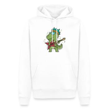 Kleiner T-Rex Dino spielt Rockgitarre - Männer Premium Bio Hoodie - Weiß - Vorne - Nico (187cm)