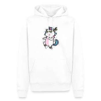 Einhorn beim Ausdauersport Fitness Training - Männer Premium Bio Hoodie - Weiß - Vorne - Nico (187cm)