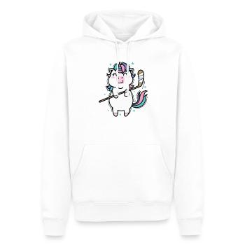 Einhorn beim Hockey Fabelwesen Sport - Männer Premium Bio Hoodie - Weiß - Vorne - Nico (187cm)