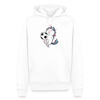 Einhorn spielt Fußball Fabelwesen Sport - Männer Premium Bio Hoodie - Weiß - Vorne - Nico (187cm)