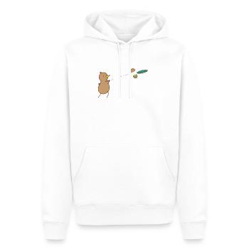 Kiwi joue Frisbee, oiseau et fruit - Sweat à capuche Premium bio Homme - blanc - Devant - Nico (187cm)