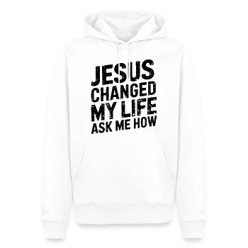 Jesus changed my life! Christian - Men’s Premium Organic Hoodie - white - Front - Nico (187cm)