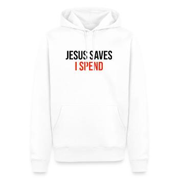 Jésus économise Je dépense - Sweat à capuche Premium bio Homme - blanc - Devant - Nico (187cm)