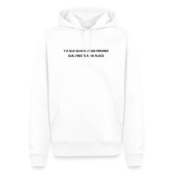 Y'a que quand j'suis premier que j'reste -Nekfeu - Sweat à capuche Premium bio Homme - blanc - Devant - Nico (187cm)
