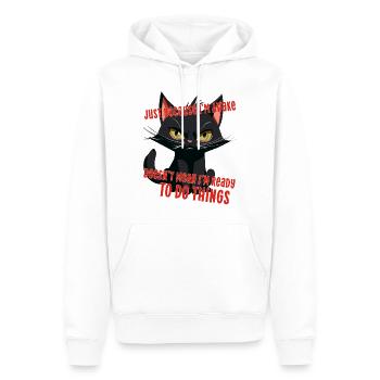 Awake not ready angry cat Katze wach Spruch lustig - Männer Premium Bio Hoodie - Weiß - Vorne - Nico (187cm)