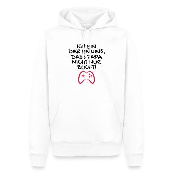 Ich bin der Beweis dass Papa nicht nur zockt - Männer Premium Bio Hoodie - Weiß - Vorne - Nico (187cm)