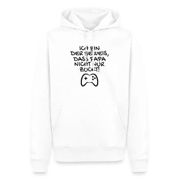 Ich bin der Beweis dass Papa nicht nur zockt - Männer Premium Bio Hoodie - Weiß - Vorne - Nico (187cm)