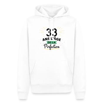 33 ans l'âge de la perfection - Sweat à capuche Premium bio Homme - blanc - Devant - Nico (187cm)