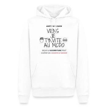 Viens je t'invite au McDo - Sweat à capuche Premium bio Homme - blanc - Devant - Nico (187cm)