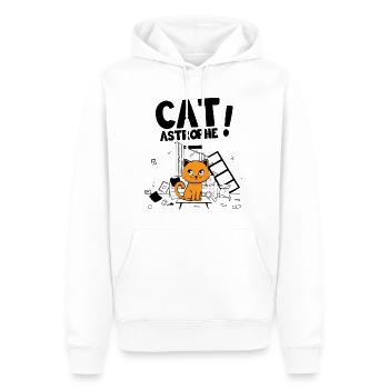 Cat Astrophe ! - Jeu de Mots Chatons Mignons - Sweat à capuche Premium bio Homme - blanc - Devant - Nico (187cm)