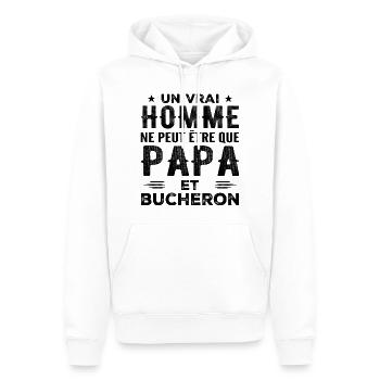 Un Vrai Homme N'est Que Papa et Bucheron - Sweat à capuche Premium bio Homme - blanc - Devant - Nico (187cm)