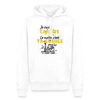 je suis cariste , le matin c'est ta gueule !! - Sweat à capuche Premium bio Homme - blanc - Devant - Nico (187cm)