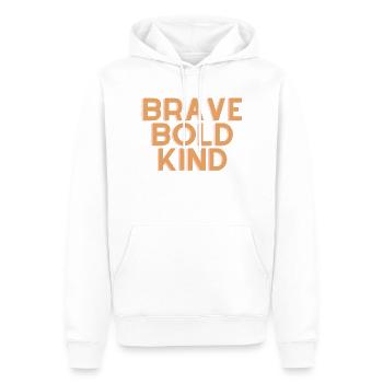 Brave Bold Kind - Citation chrétienne - Sweat à capuche Premium bio Homme - blanc - Devant - Nico (187cm)