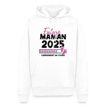Future maman 2025 chargement en cours - Sweat à capuche Premium bio Homme - blanc - Devant - Nico (187cm)