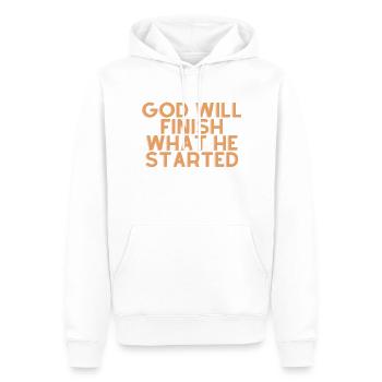 God Will Finish What He Started - Christian Quote - Men’s Premium Organic Hoodie - white - Front - Nico (187cm)