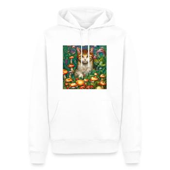 Cute cat in a field of mushrooms - Men’s Premium Organic Hoodie - white - Front - Nico (187cm)