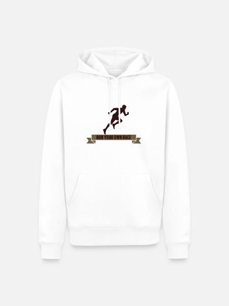 RUN YOUR OWN RACE - Men’s Premium Organic Hoodie - white