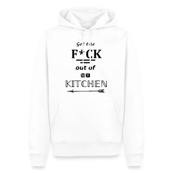 "Get The Fuck Out Of My Kitchen" | Design by NaKos - Men’s Premium Organic Hoodie - white - Front - Nico (187cm)