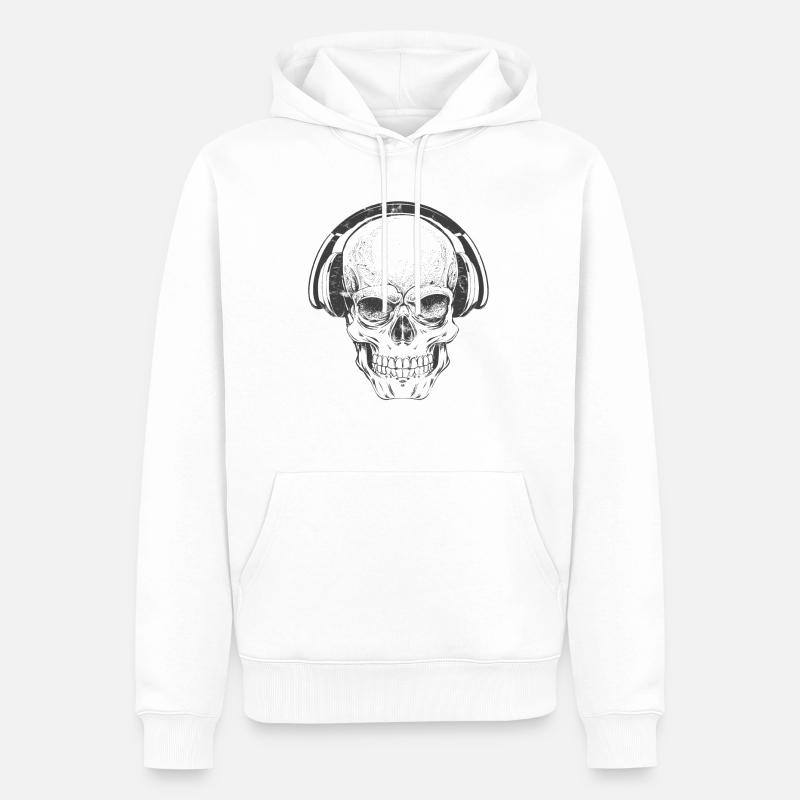 crâne DJ avec un casque - Sweat à capuche Premium bio Homme - blanc