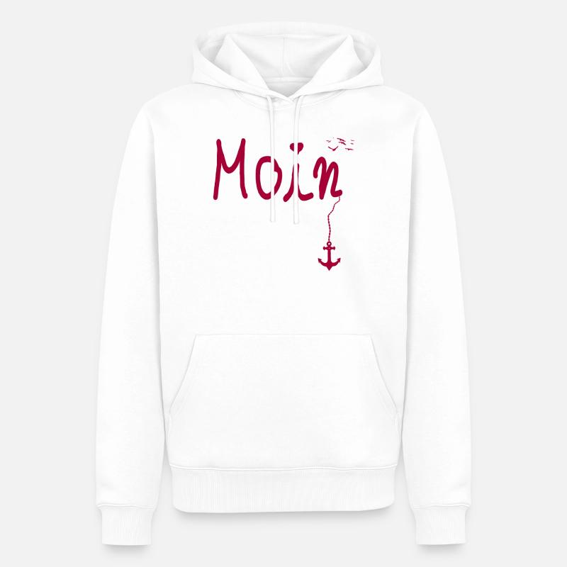 Moin Begrüßung Moin mit Möwe in Pink - Männer Premium Bio Hoodie - Weiß