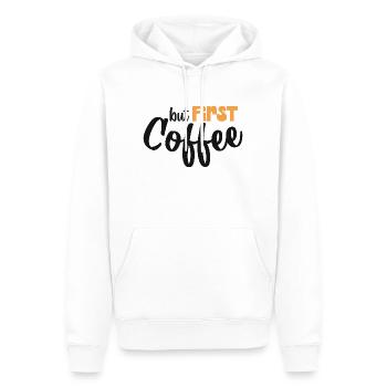 But first Coffee - Kaffeeliebhaber Spruch - Männer Premium Bio Hoodie - Weiß - Vorne - Nico (187cm)