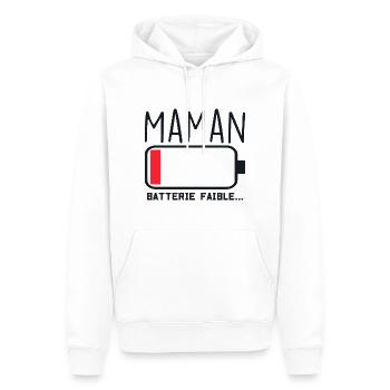Maman Batterie Faible Mais Qui Résiste - Sweat à capuche Premium bio Homme - blanc - Devant - Nico (187cm)