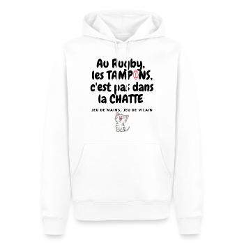 Tampon Rugby. Cadeau Humour Anniversaire Noël Père - Sweat à capuche Premium bio Homme - blanc - Devant - Nico (187cm)