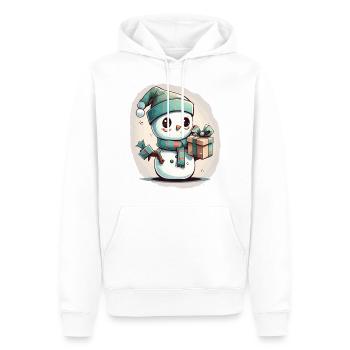 Délice festif : bonhomme de neige de dessin animé avec un cadeau - Sweat à capuche Premium bio Homme - blanc - Devant - Nico (187cm)
