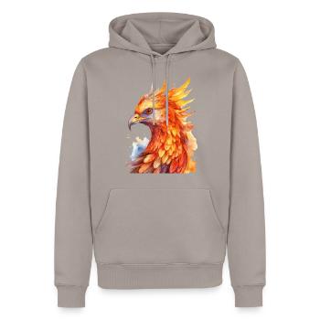 Phoenix - Men’s Premium Organic Hoodie - taupe - Front - Nico (187cm)