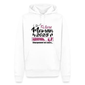 Future Maman 2025 Chargement En Cours - Cadeau - Sweat à capuche Premium bio Homme - blanc - Devant - Nico (187cm)