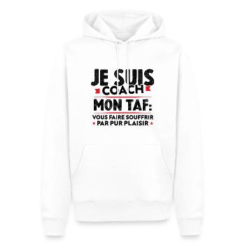 Je suis coach, Humour cadeau sportif coach - Sweat à capuche Premium bio Homme - blanc - Devant - Nico (187cm)