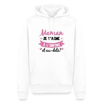 Maman je t'aime à l infini et au-delà - Sweat à capuche Premium bio Homme - blanc - Devant - Nico (187cm)