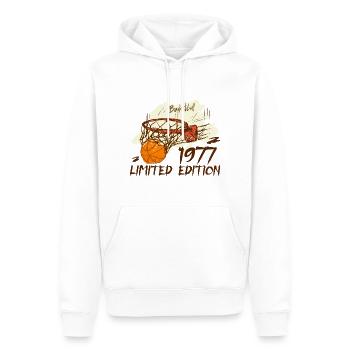 1977 Basketball Jubiläum in limitierter Auflage 1977 - Männer Premium Bio Hoodie - Weiß - Vorne - Nico (187cm)
