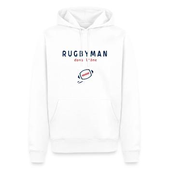 Rugbyman | Le Cadeau Rugby - Sweat à capuche Premium bio Homme - blanc - Devant - Nico (187cm)