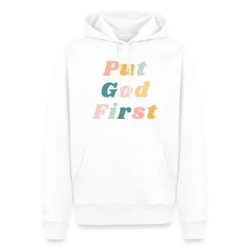 Setzen Sie Gott an die erste Stelle - Happy Colorful Vibe Christian - Männer Premium Bio Hoodie - Weiß - Vorne - Nico (187cm)