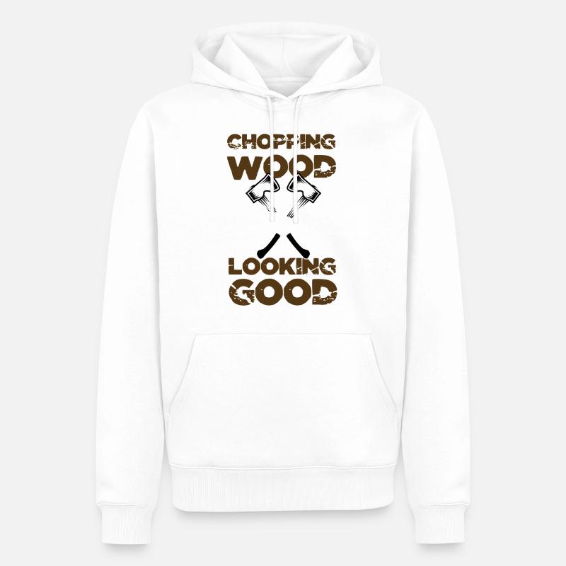 Couper un bûcheron en bois - Sweat à capuche Premium bio Homme - blanc