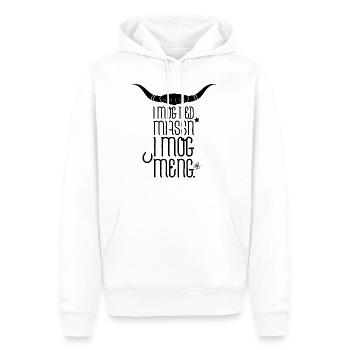 I MOG NED MIASSN Bayrischer Spruch Geschenkidee - Männer Premium Bio Hoodie - Weiß - Vorne - Nico (187cm)