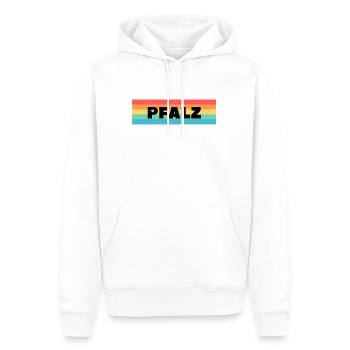 Pfalz Regenbogen mit Herz von PFALZstyle - Männer Premium Bio Hoodie - Weiß - Vorne - Nico (187cm)