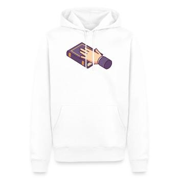Main jurant sur un livre. - Sweat à capuche Premium bio Homme - blanc - Devant - Nico (187cm)