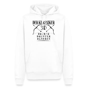 Klassiker 3D Drüber Drunter Daneben Bogenschießen - Männer Premium Bio Hoodie - Weiß - Vorne - Nico (187cm)