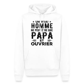 Ein richtiger Mann ist nur ein Vater und ein Arbeiter - Männer Premium Bio Hoodie - Weiß - Vorne - Nico (187cm)