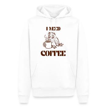 I Need Coffee – Funny Tired Bird - Männer Premium Bio Hoodie - Weiß - Vorne - Nico (187cm)