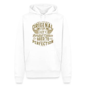Cadeau d’anniversaire vintage original de 1977 - Sweat à capuche Premium bio Homme - blanc - Devant - Nico (187cm)