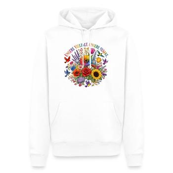 Unsere Vielfalt Unsere Stärke Blumenmotiv Pride - Männer Premium Bio Hoodie - Weiß - Vorne - Nico (187cm)