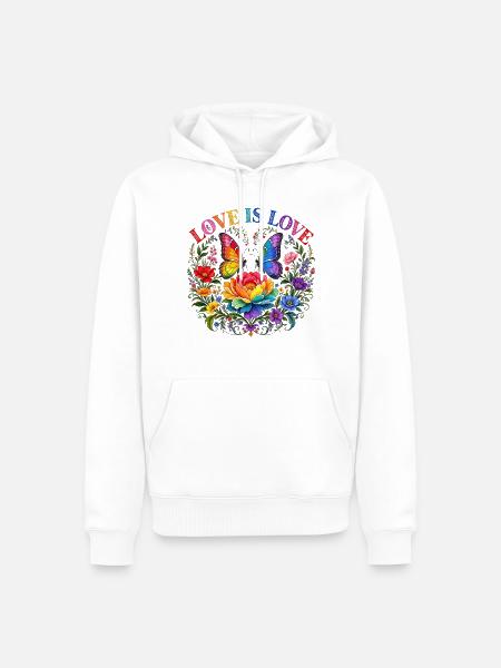 Love Is Love Pride Blumen Schmetterling LGBTQ CSD - Männer Premium Bio Hoodie - Weiß