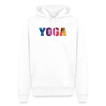 Yoga Text bunt - Männer Premium Bio Hoodie - Weiß - Vorne - Nico (187cm)